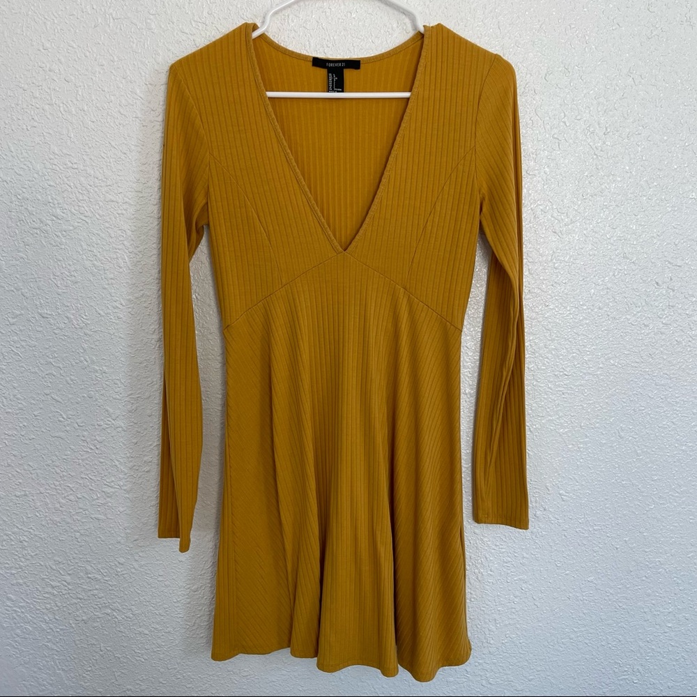 Long sleeve deep plunge skater dress